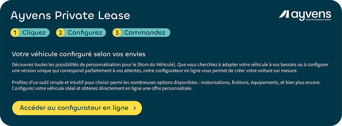 Configurez votre véhicule en ligne avec Ayvens Private Lease !